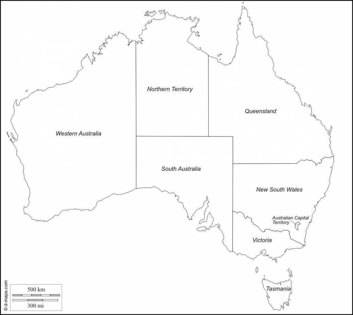 Раскраска подробная карта австралии