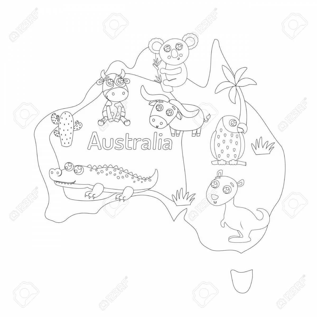 Привлекательная страница раскраски карты австралии