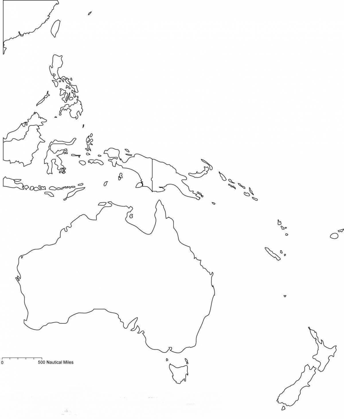 Увлекательная страница раскраски карты австралии