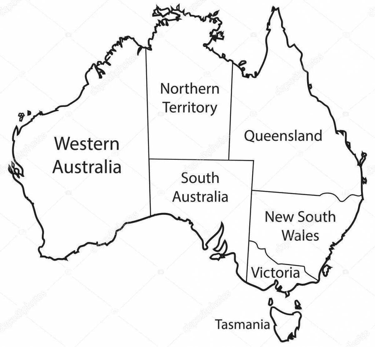 Раскраска яркая карта австралии