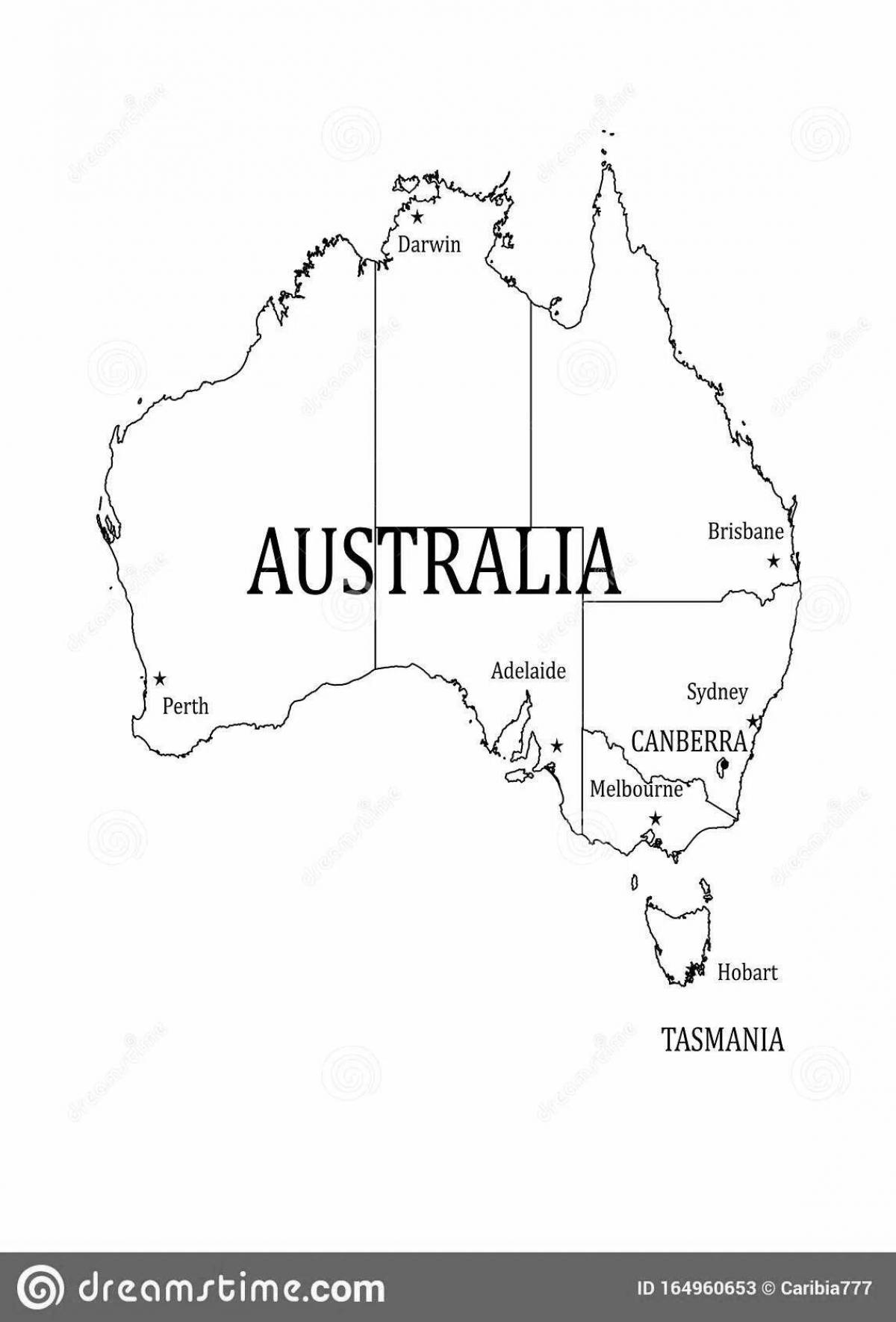 Australia charming map coloring page