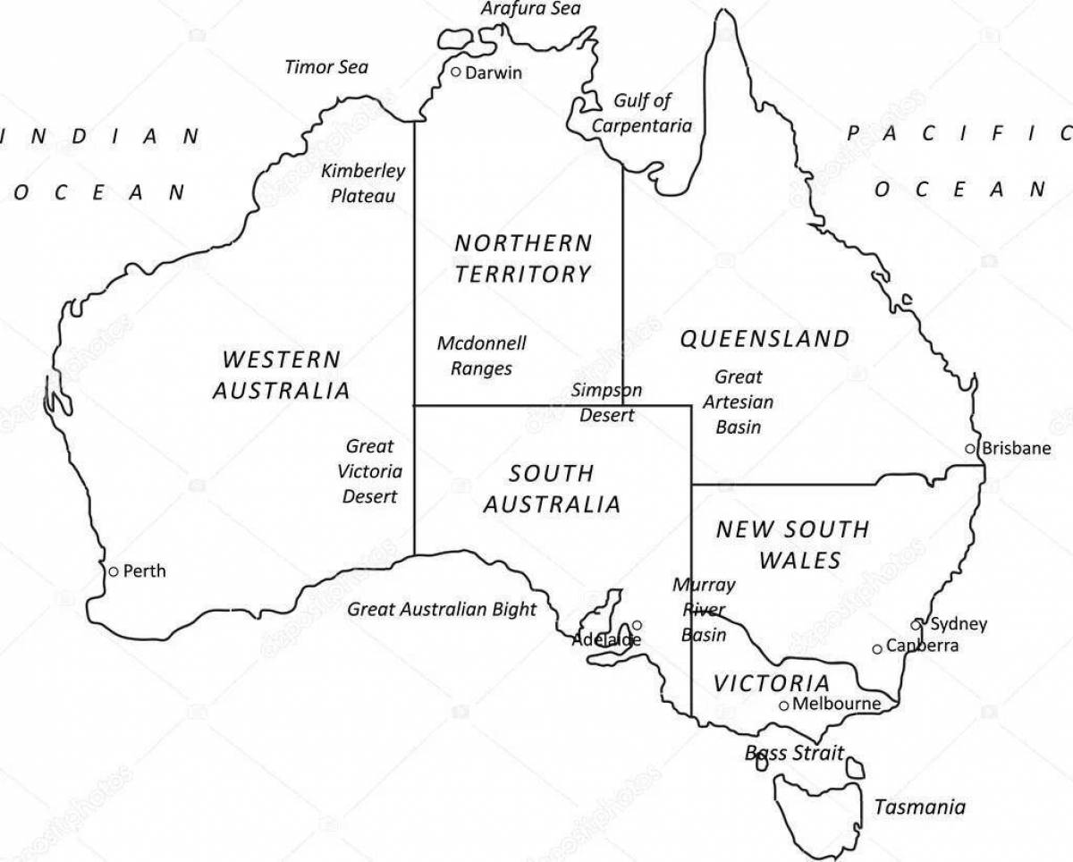 Раскраска чудесная карта австралии