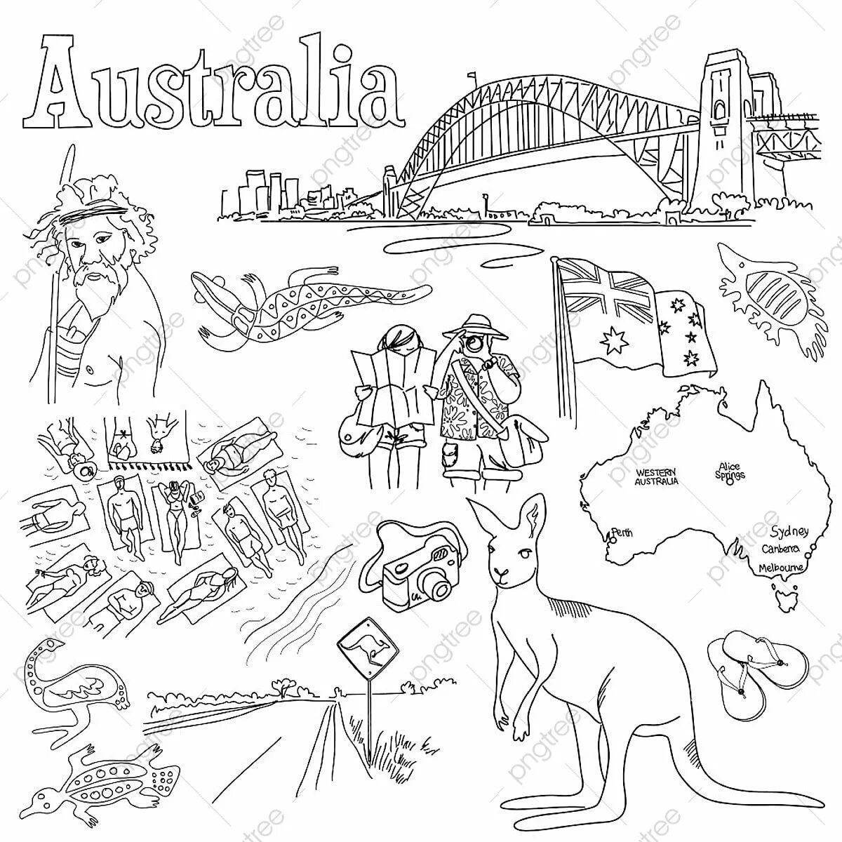 Образцовая страница раскраски карты австралии