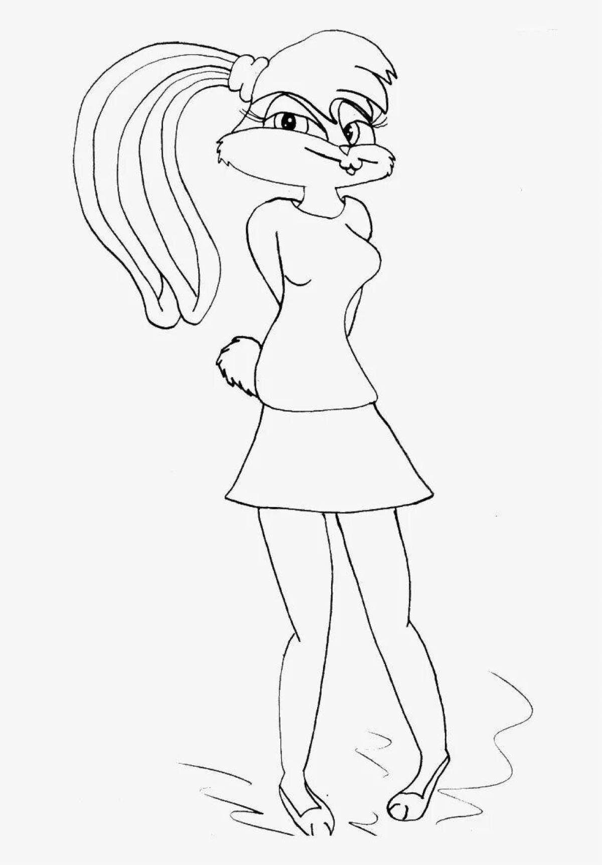 Colorful lady bunny coloring page