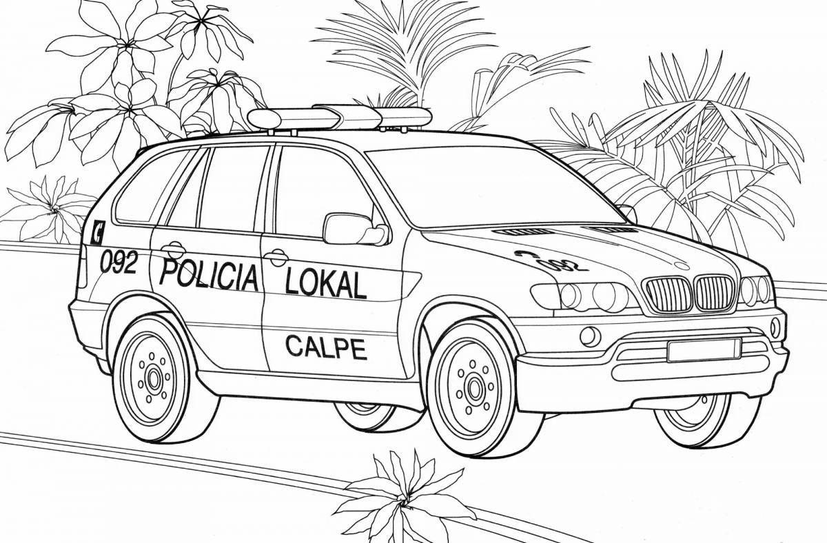 Colorful police car coloring page