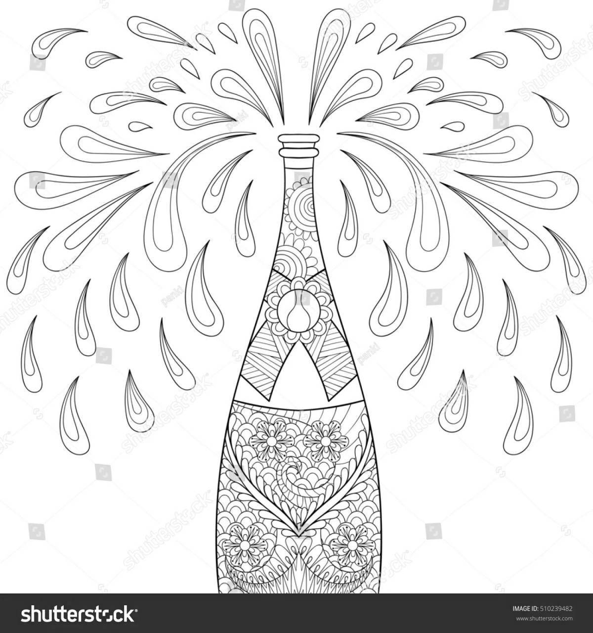 Joyful coloring champagne bottle