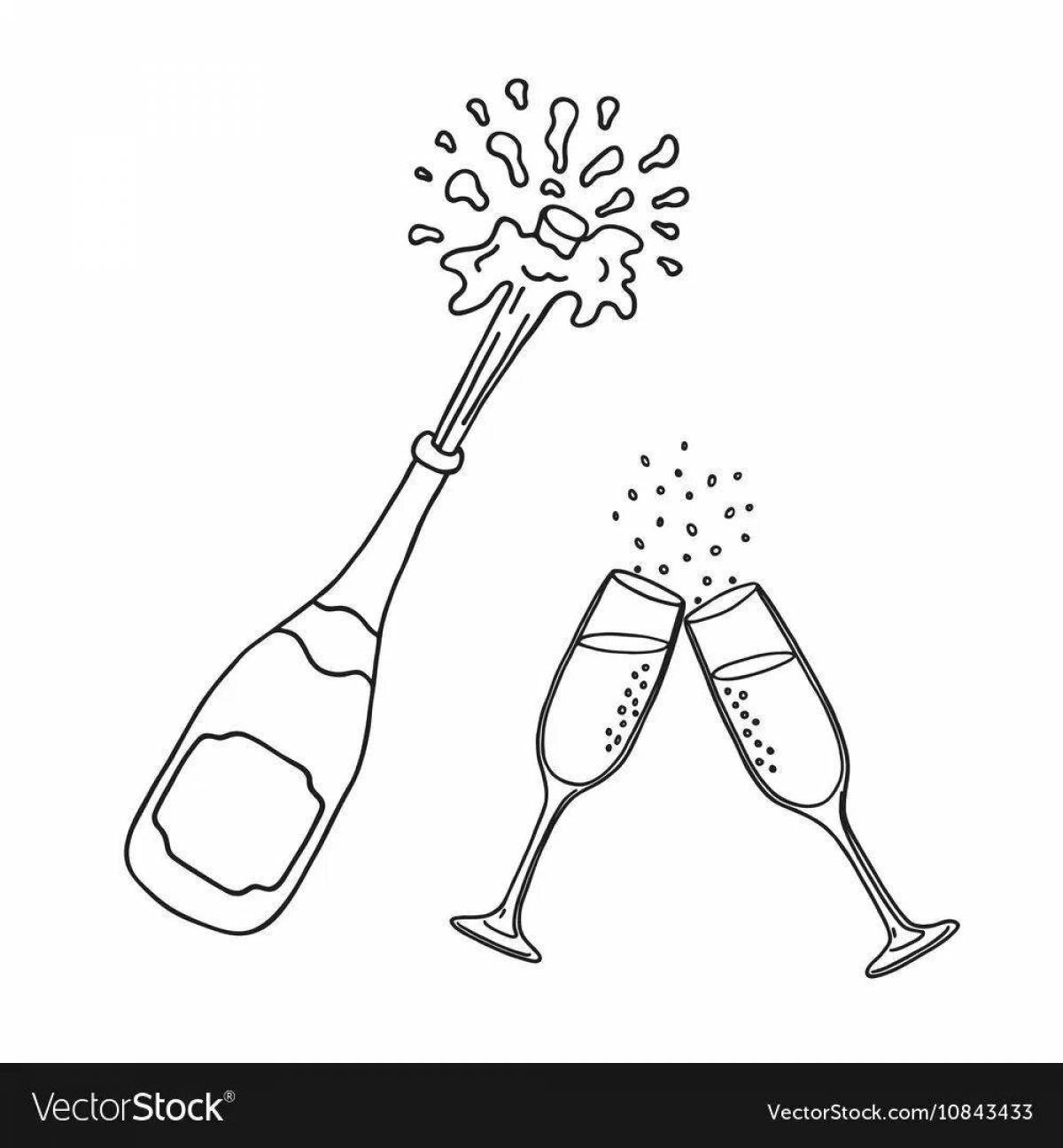 Grand coloring page champagne bottle