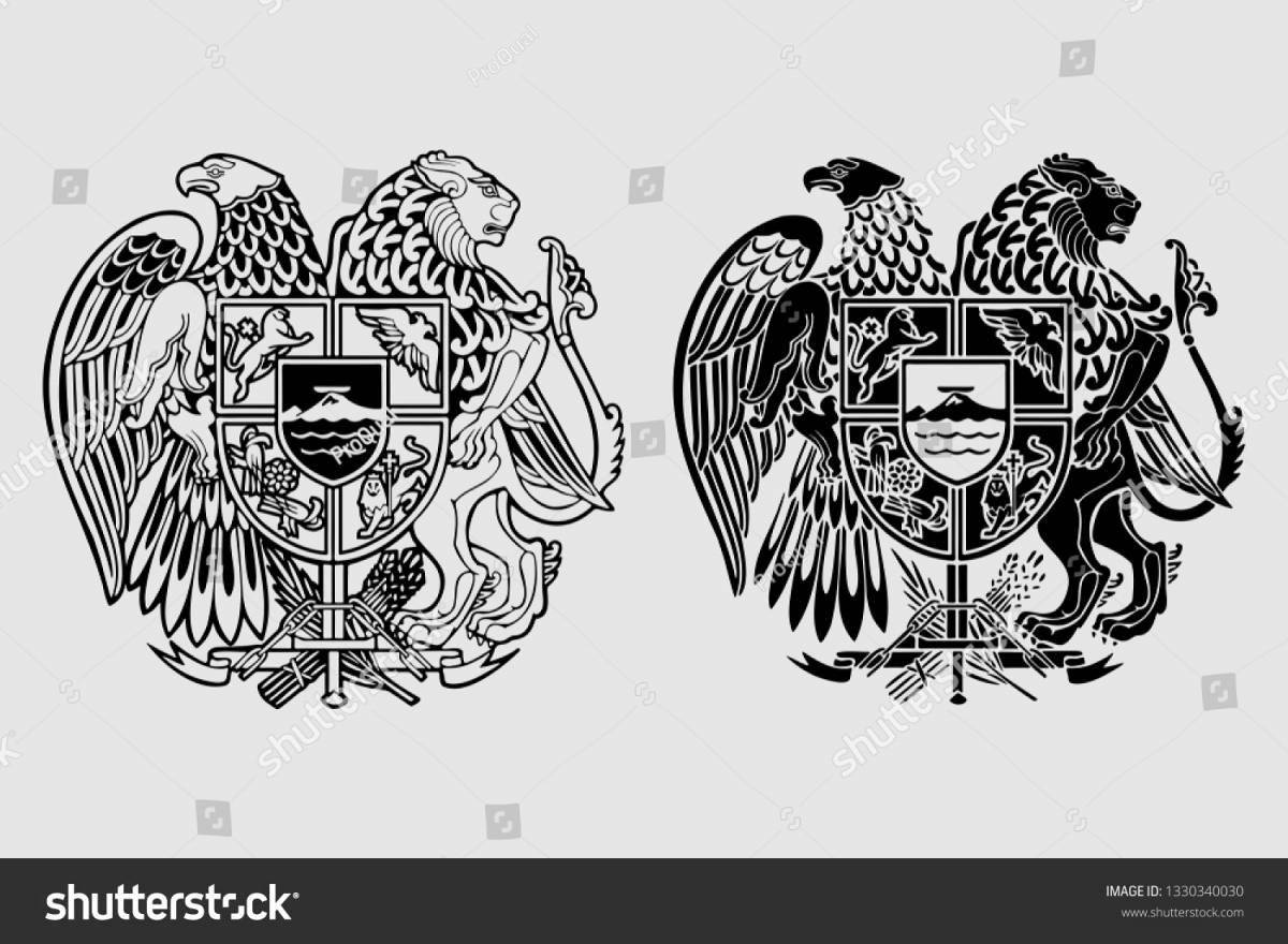 Ornamental coloring coat of arms of armenia