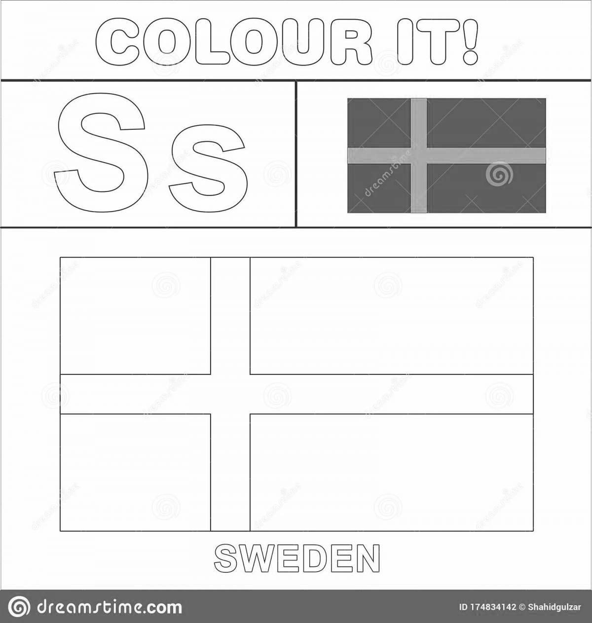 Playful sweden flag coloring page