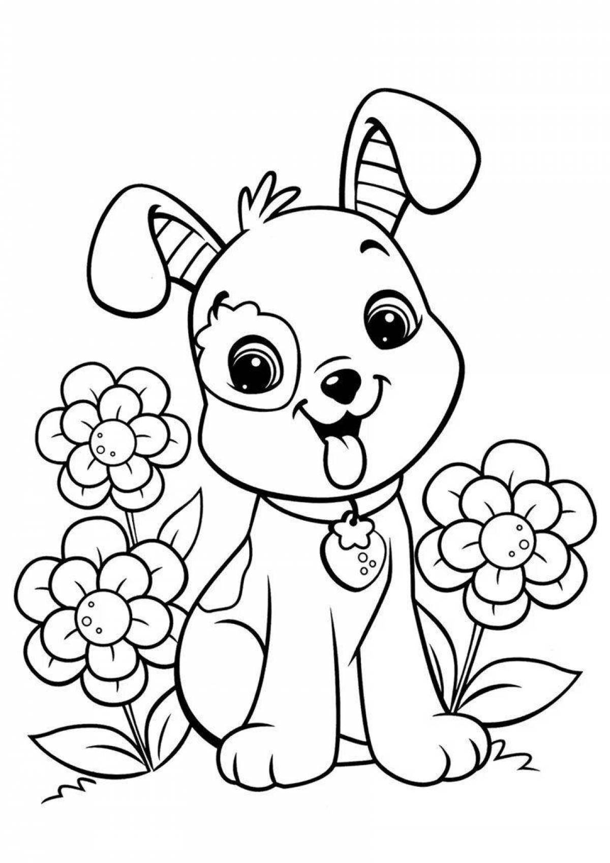 Joyful cute puppy coloring book