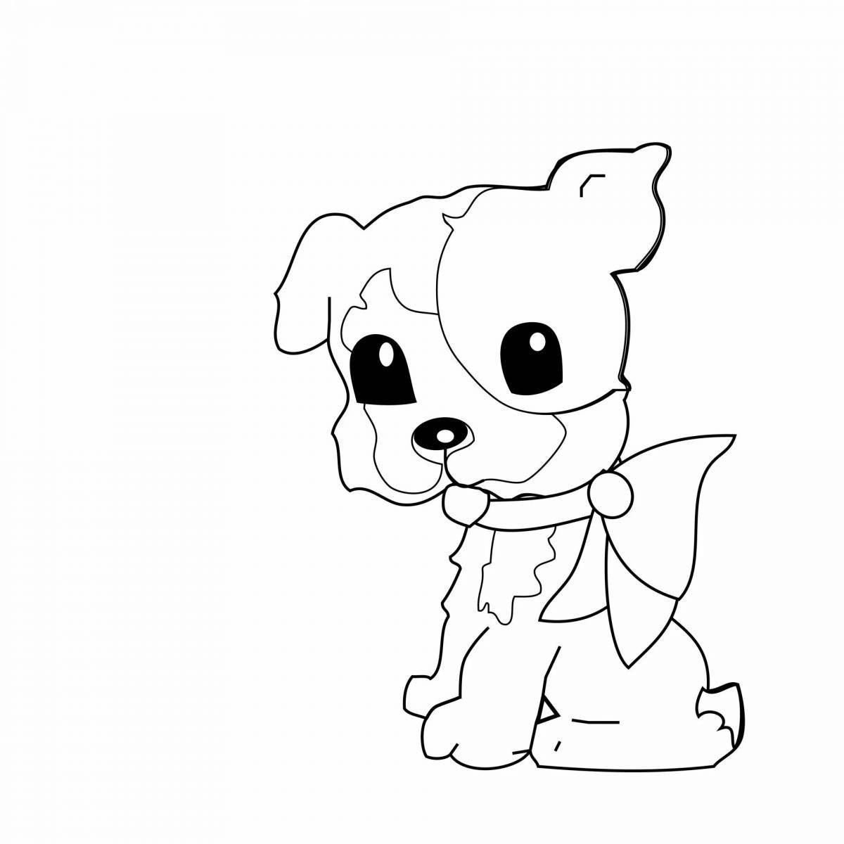 Coloring book fluffy cute puppy