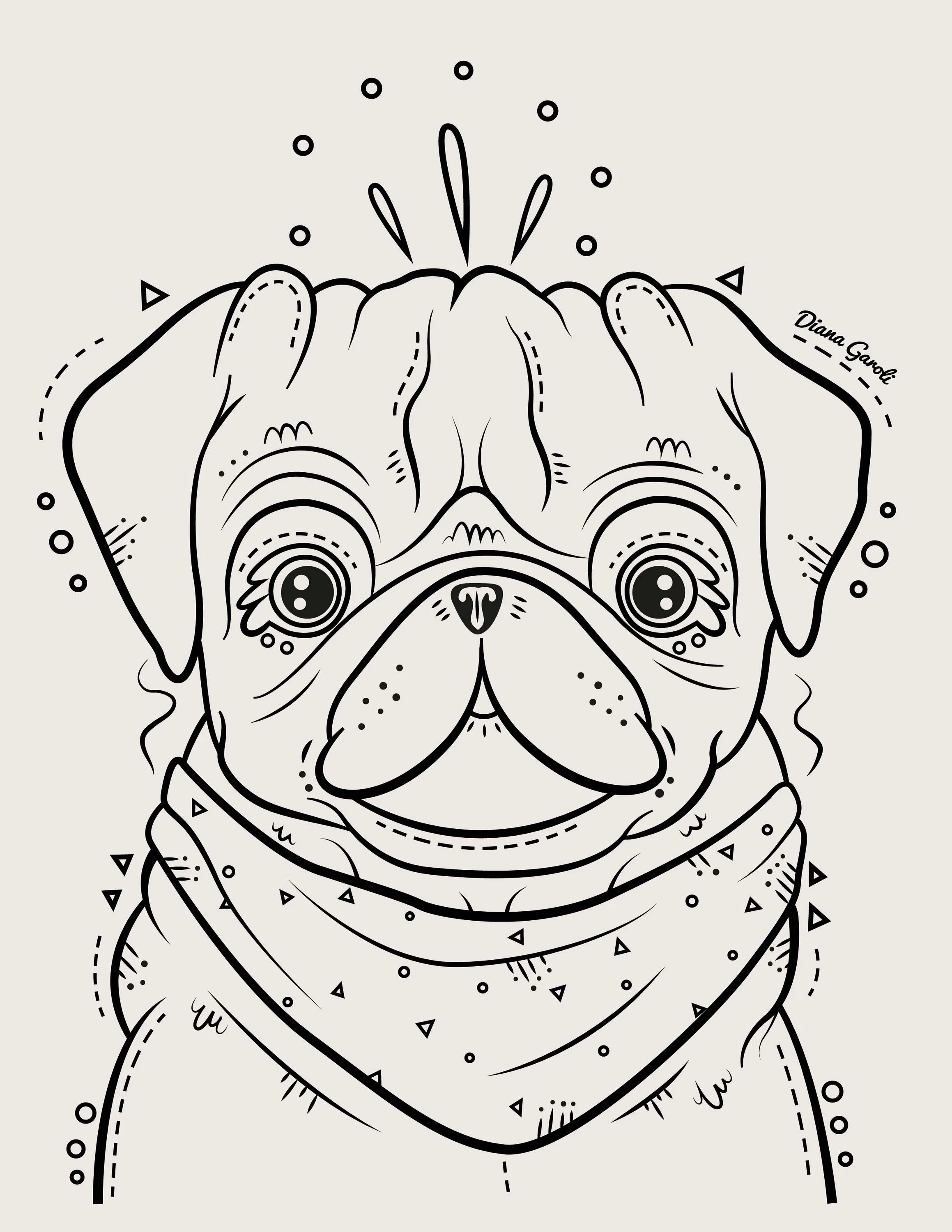 Coloring page mischievous pug pj