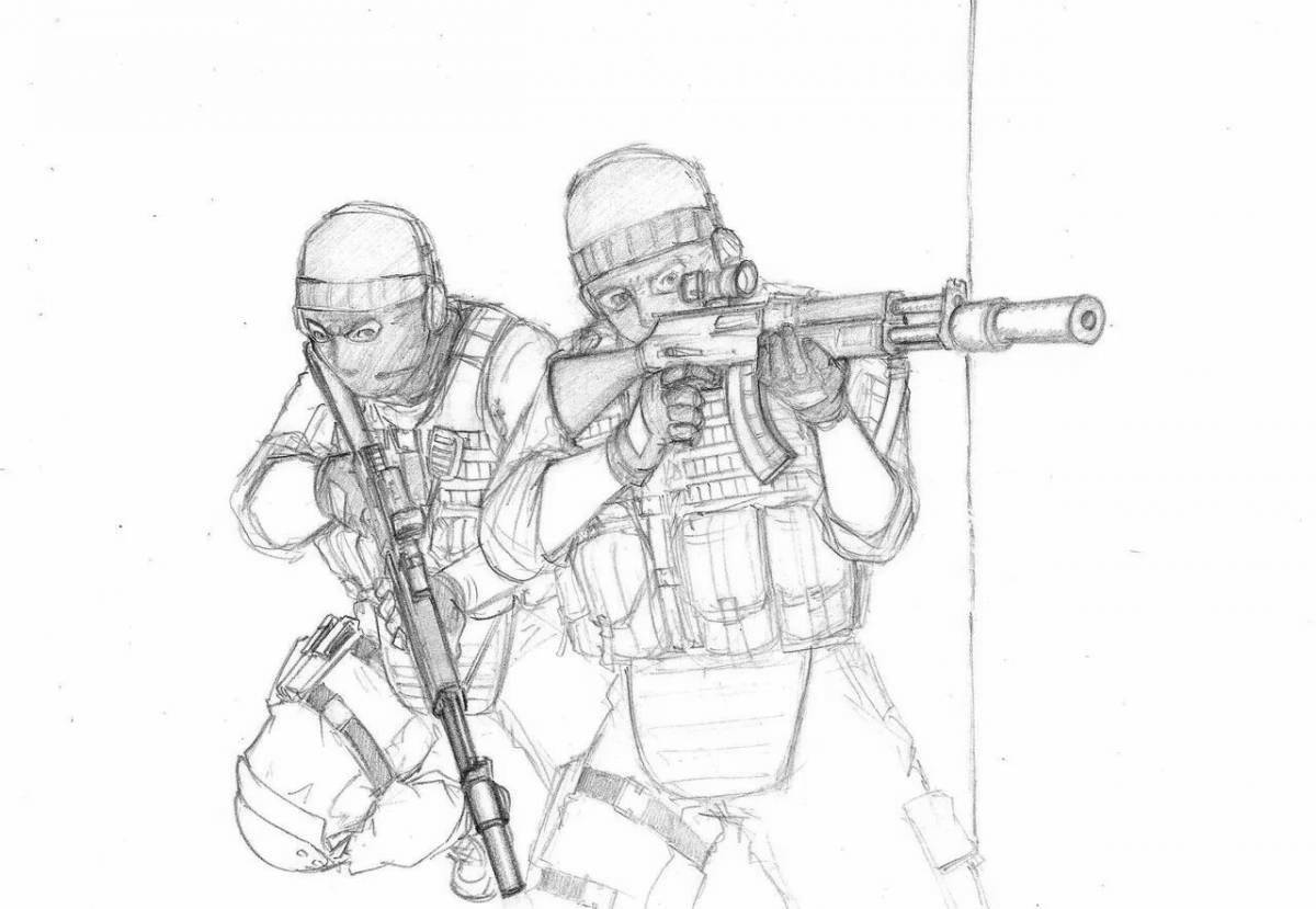 Coloring page energetic Russian special forces