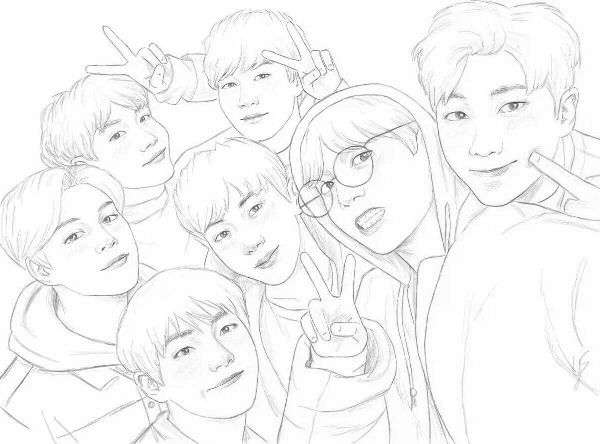 Exciting bts cartoon coloring page