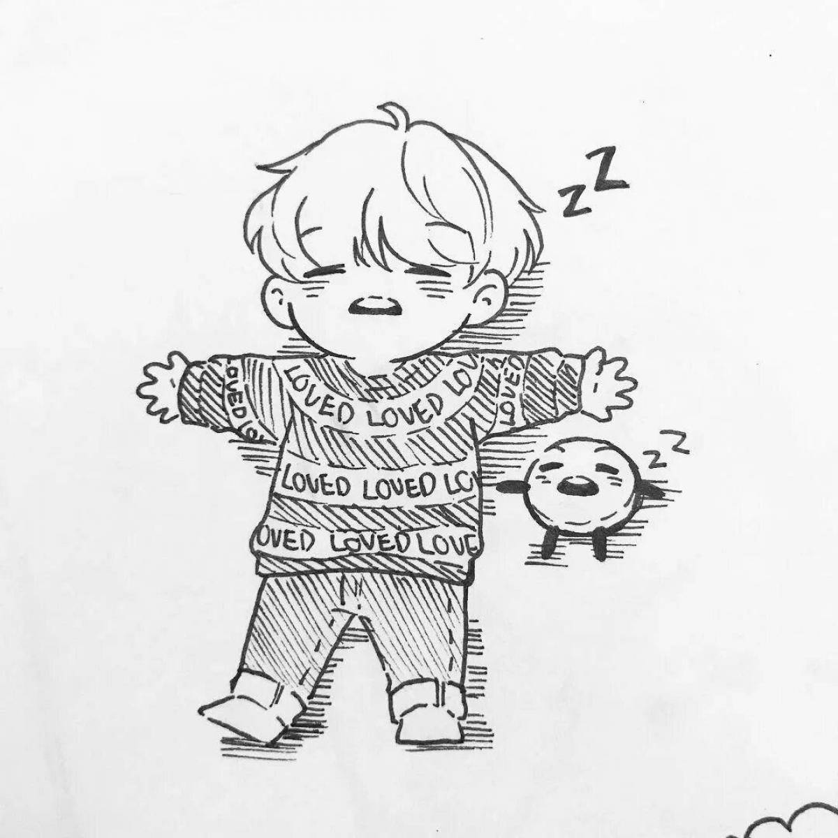 Sweet bts cartoon coloring page