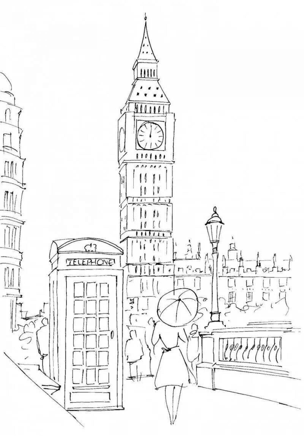 Large coloring pages of england landmarks