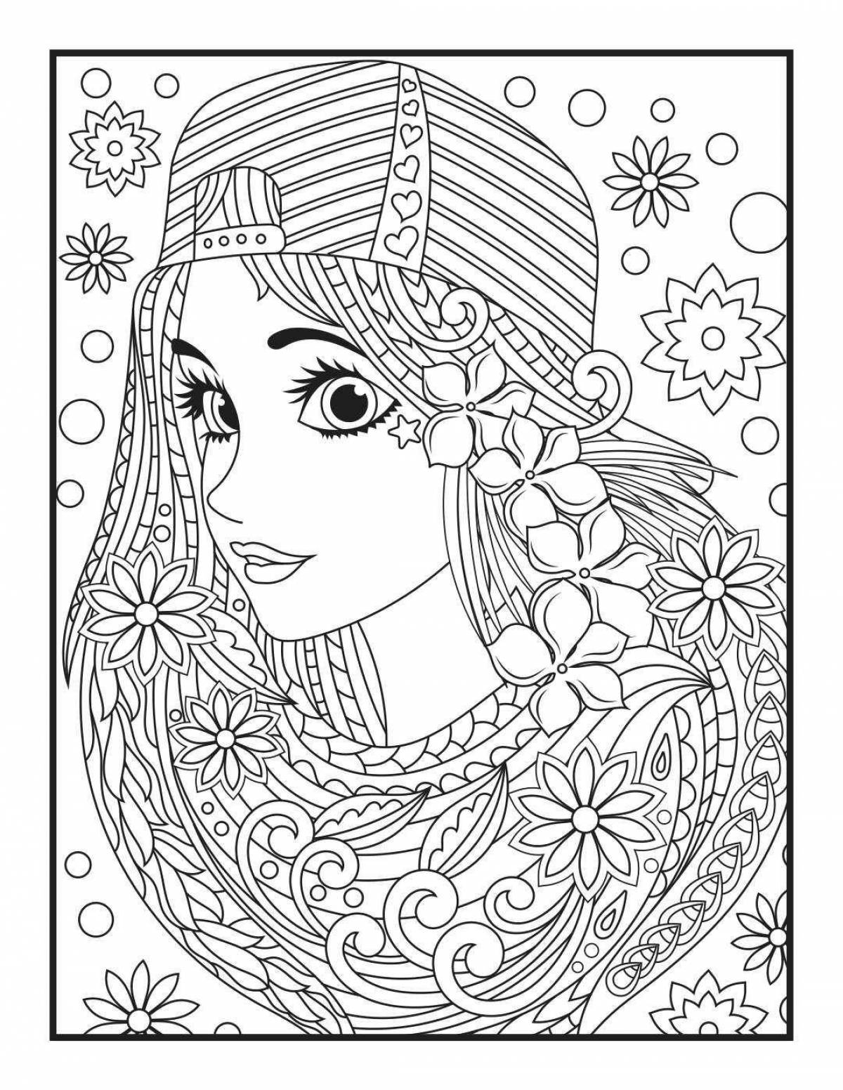 Glowing winter portrait coloring page