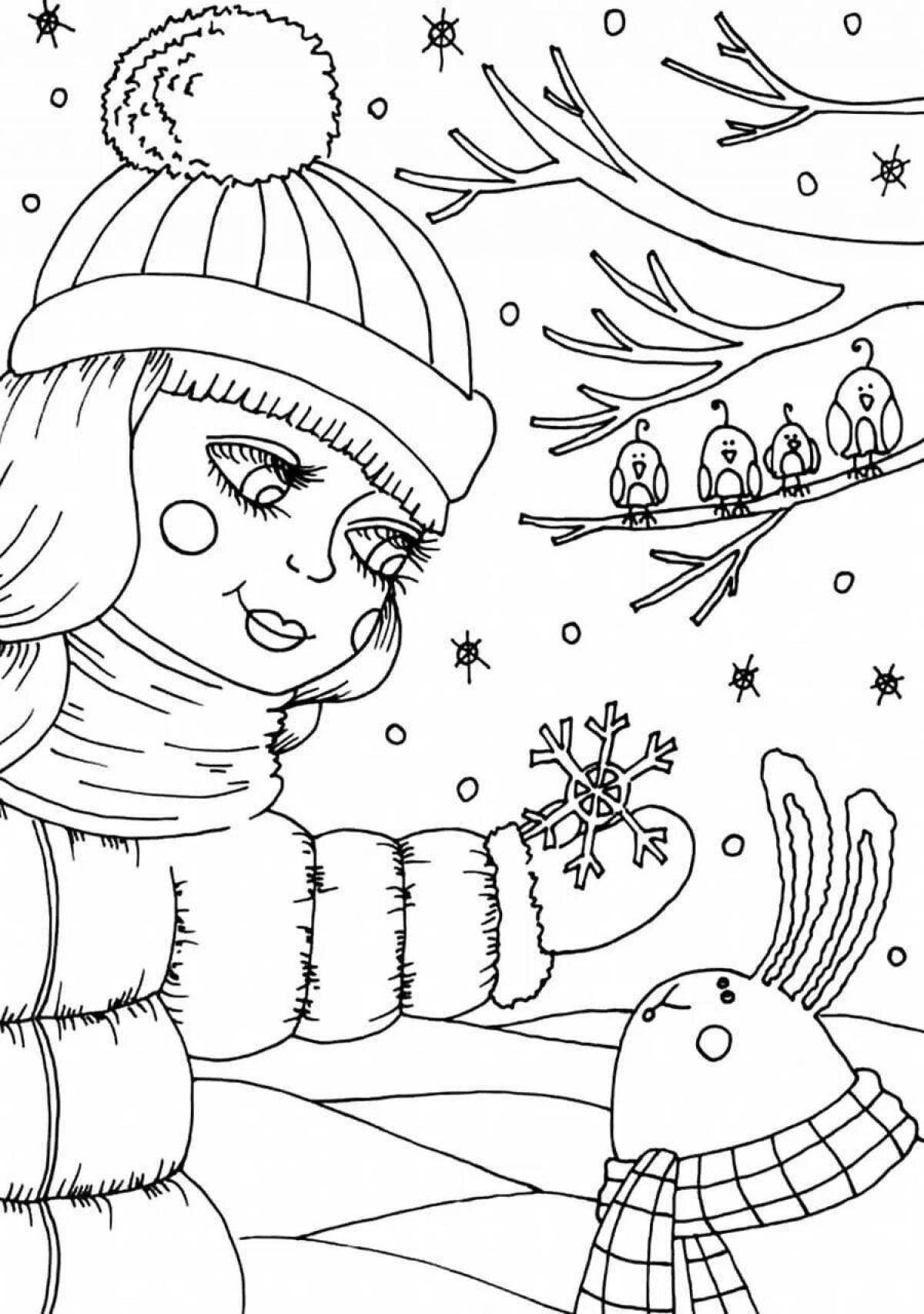 Colorful winter portrait coloring book