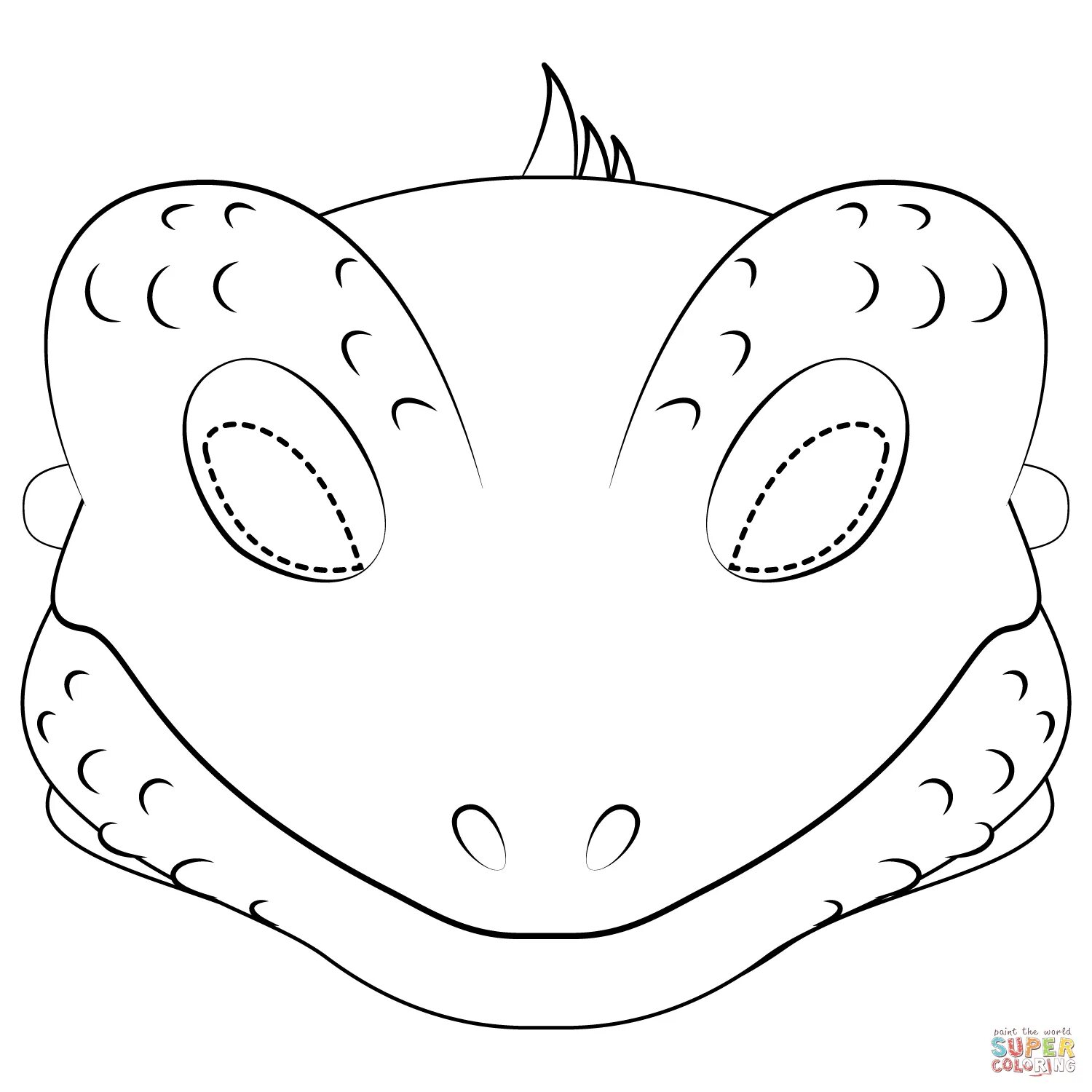 Elegant dinosaur mask coloring page