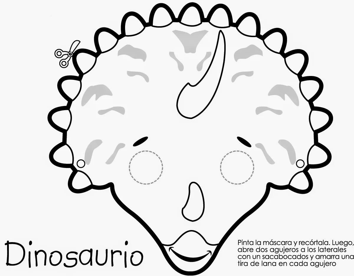 Glamorous dinosaur mask coloring page