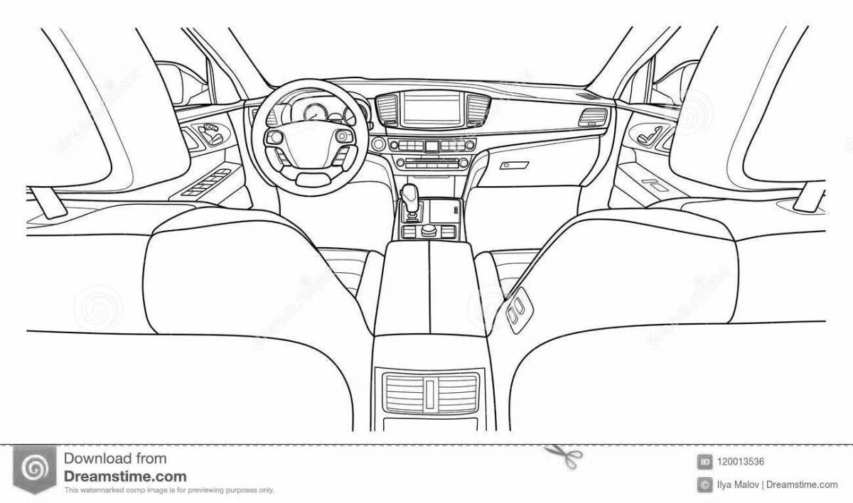 Вид сзади нарисованного салона машины