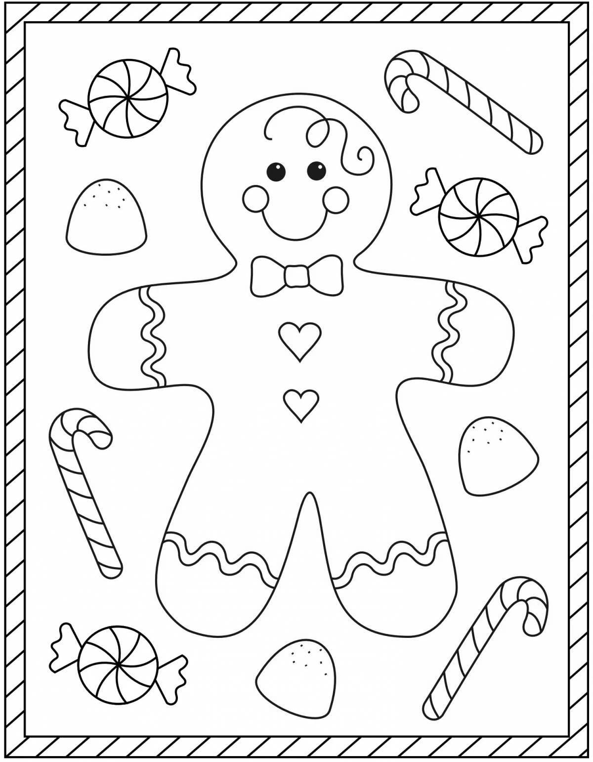 Coloring book of a cheerful gingerbread man