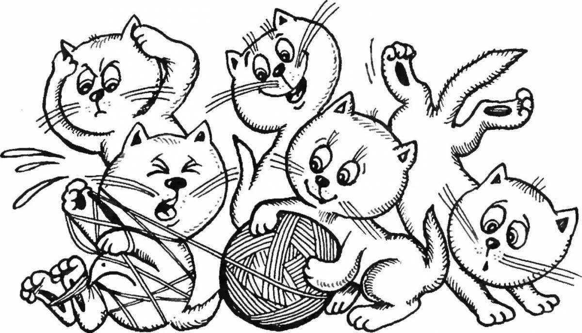 Snuggly 3 kittens coloring page