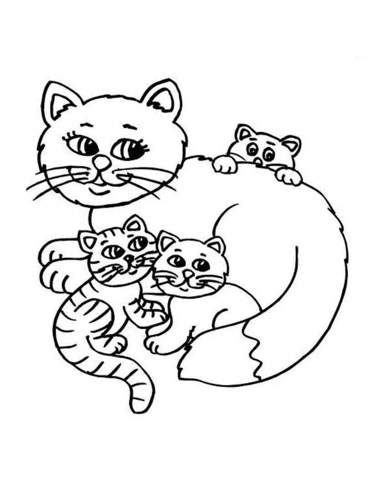 Coloring book dozing 3 kittens