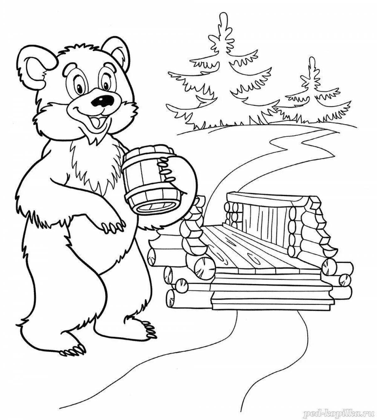 Красочная раскраска медведь зимой