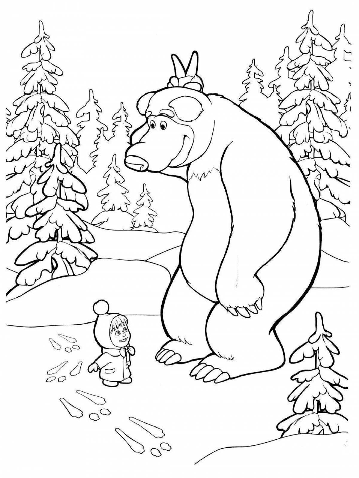 Sparkling bear coloring book in winter