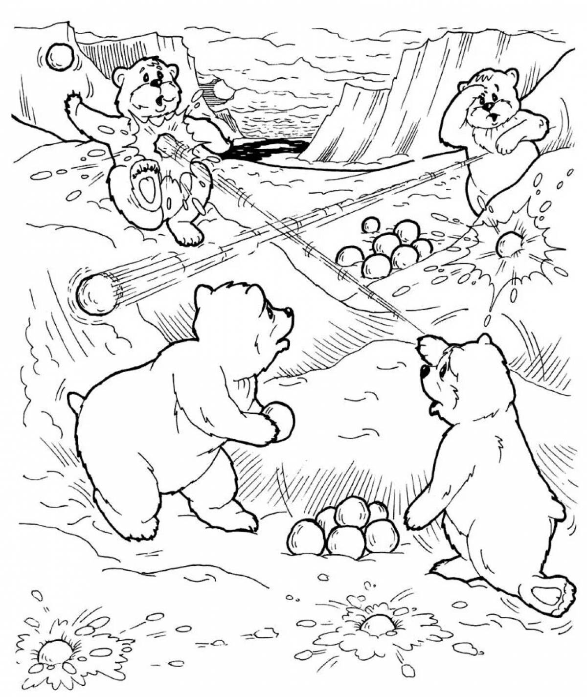 Blizzardy coloring page bear in winter