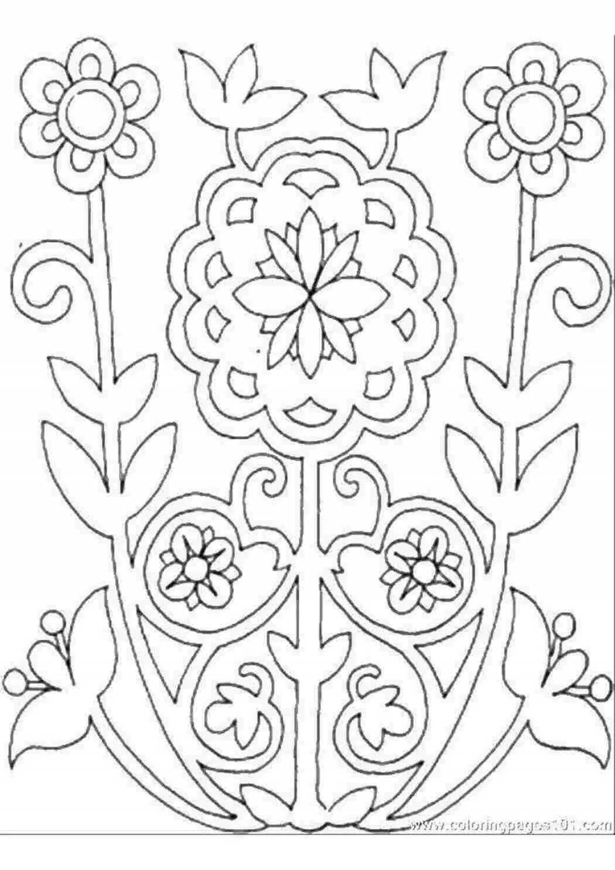 Detailed coloring page with Russian ornaments
