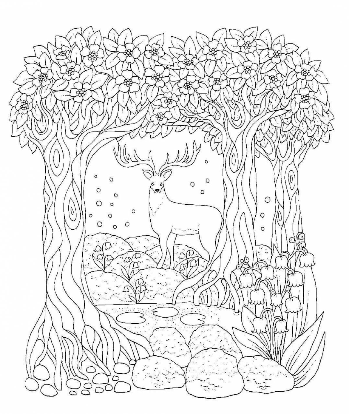 Anti-stress forest coloring book
