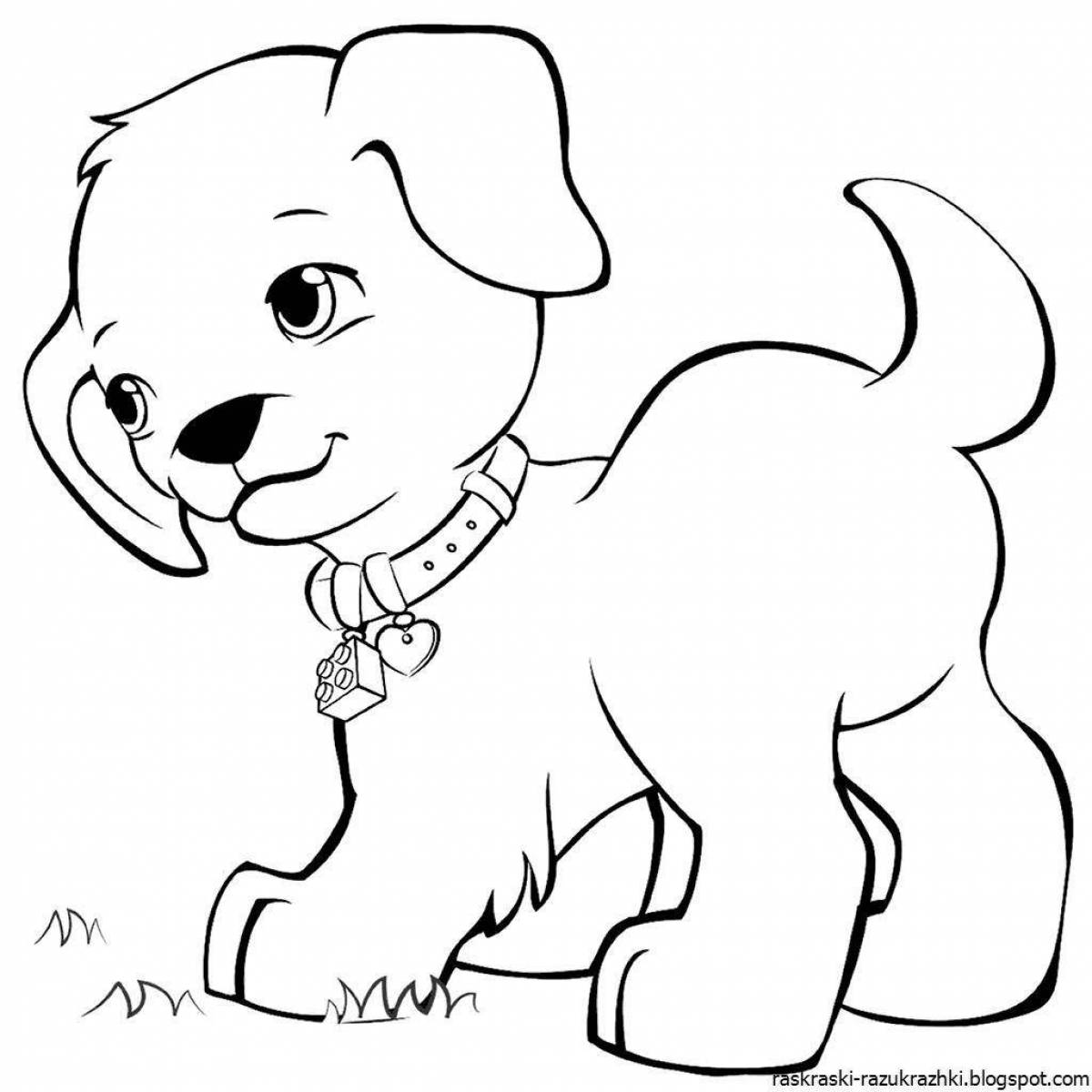 Curious coloring drawing of a puppy