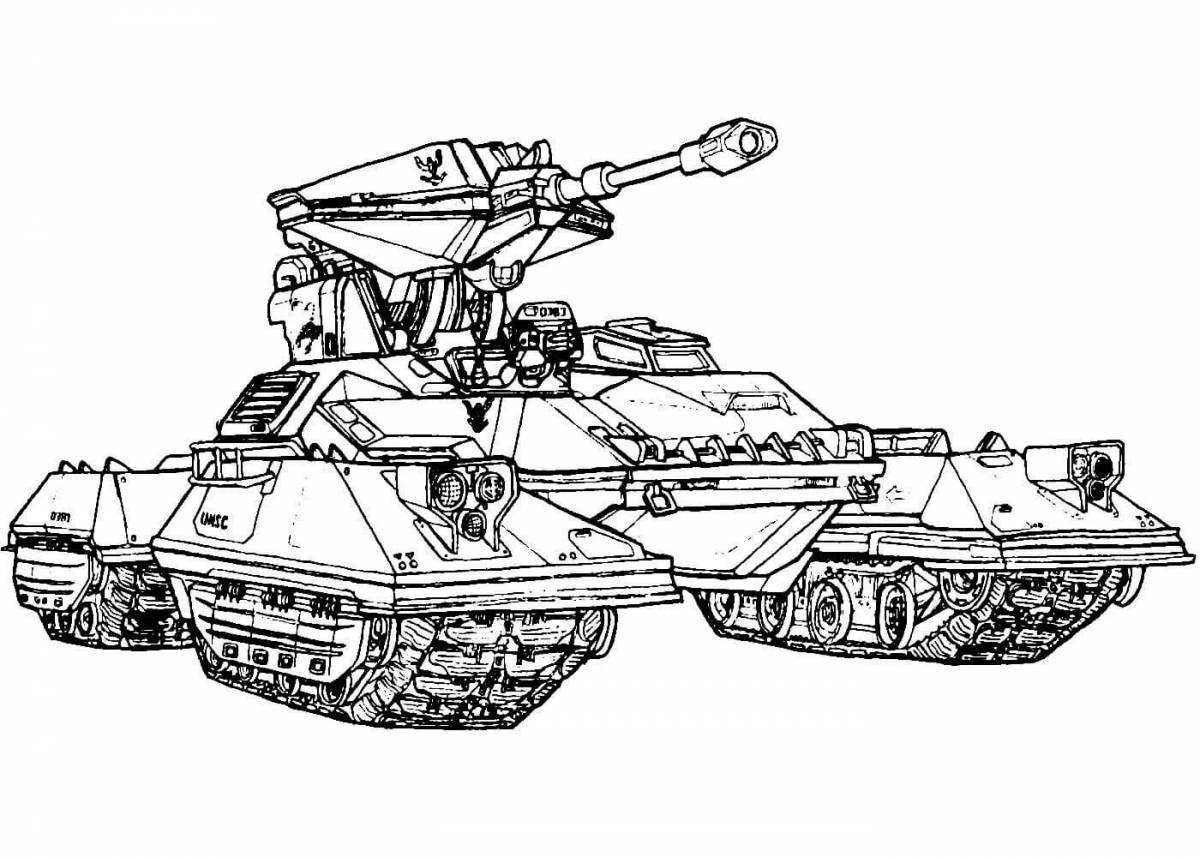 Смелая страница раскраски современного танка