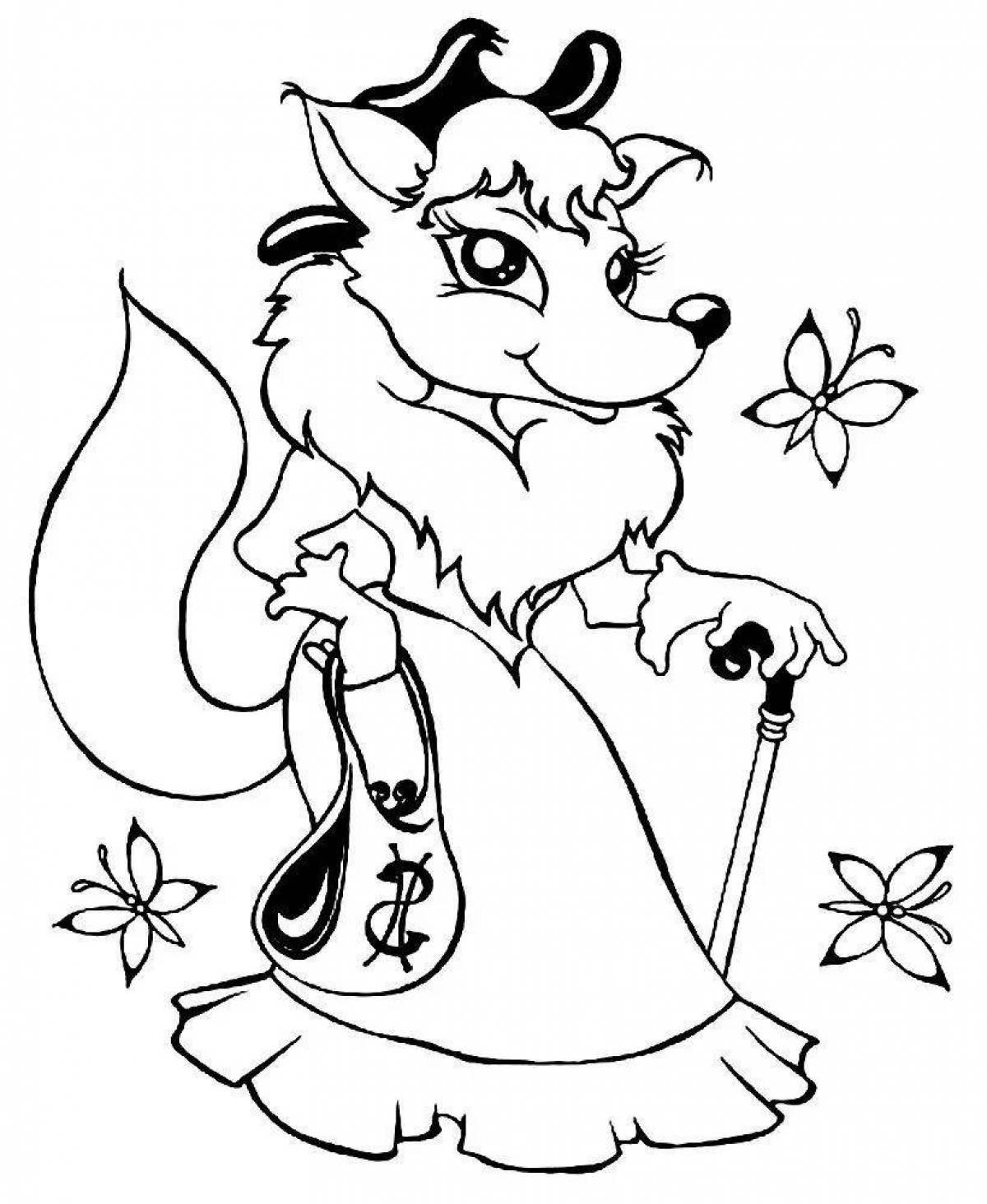 Coloring page energetic cunning fox