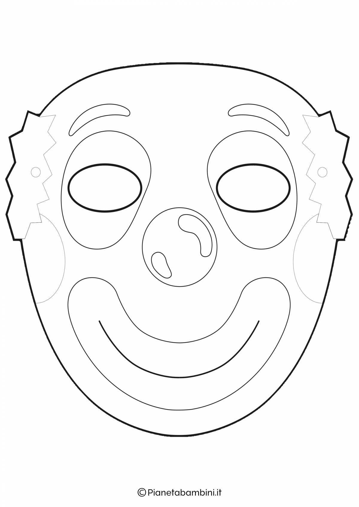 Rampant clown mask coloring page