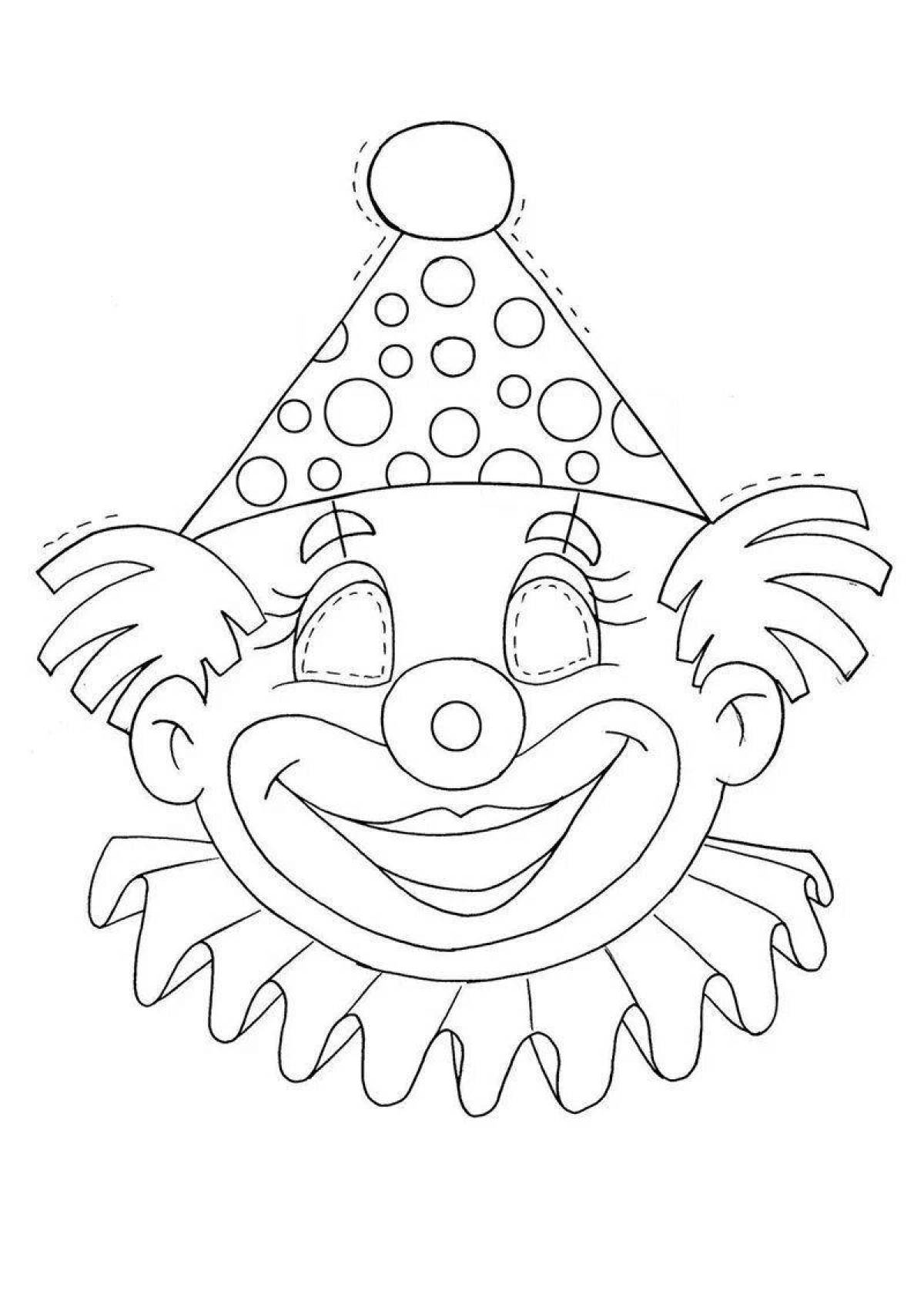Animated clown mask coloring page