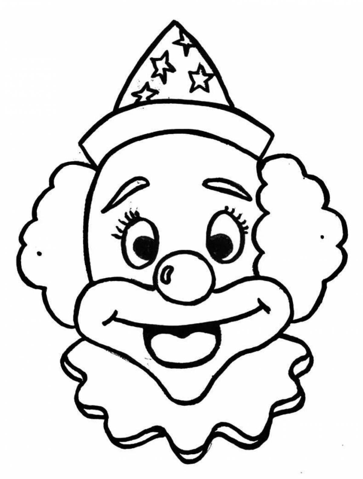 Adorable clown mask coloring page