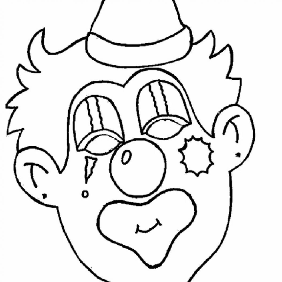Glittering clown mask coloring page