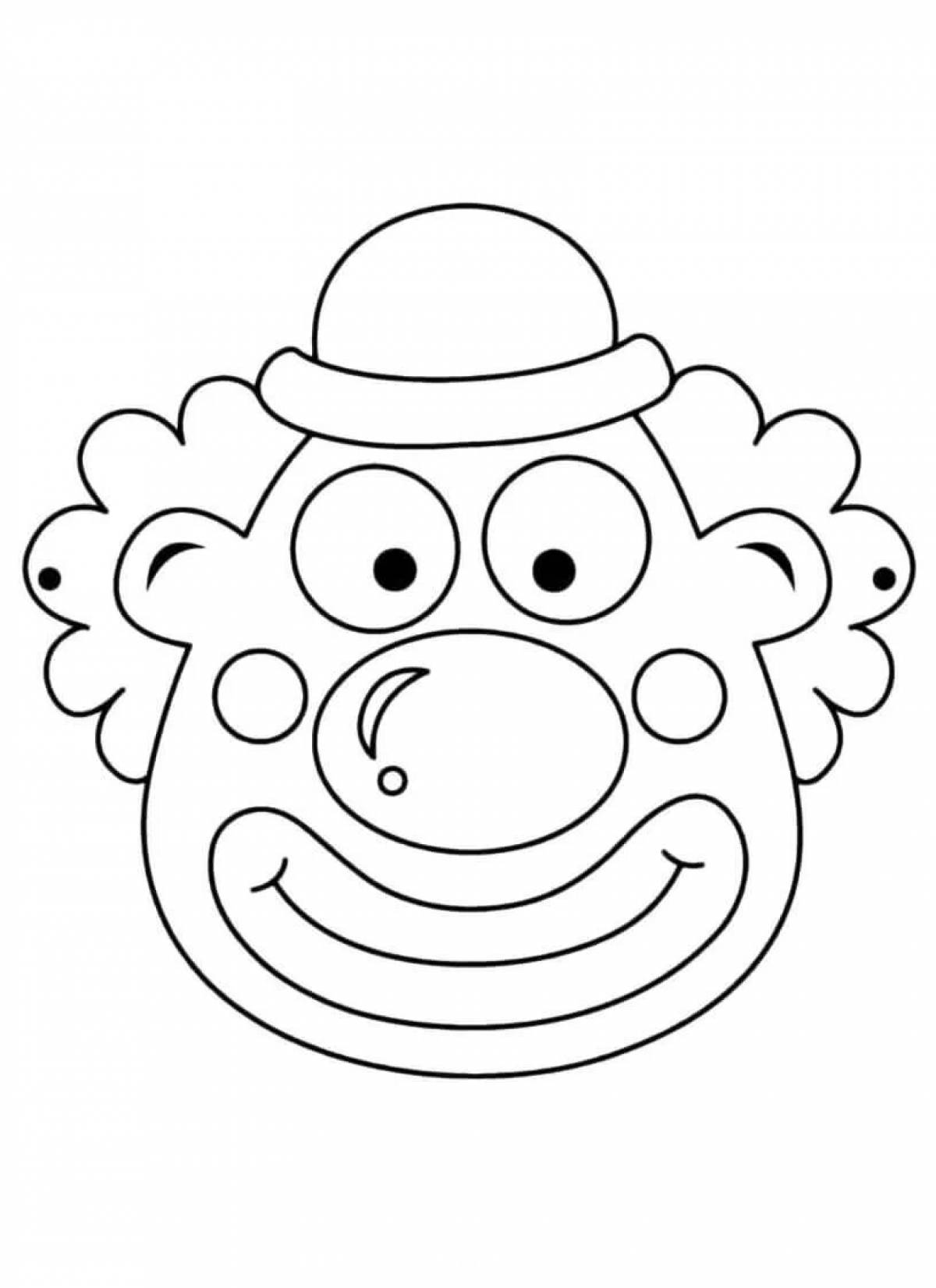 Glitter clown mask coloring page