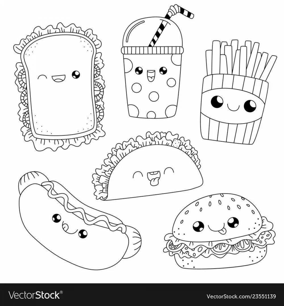 Adorable kawaii food coloring page