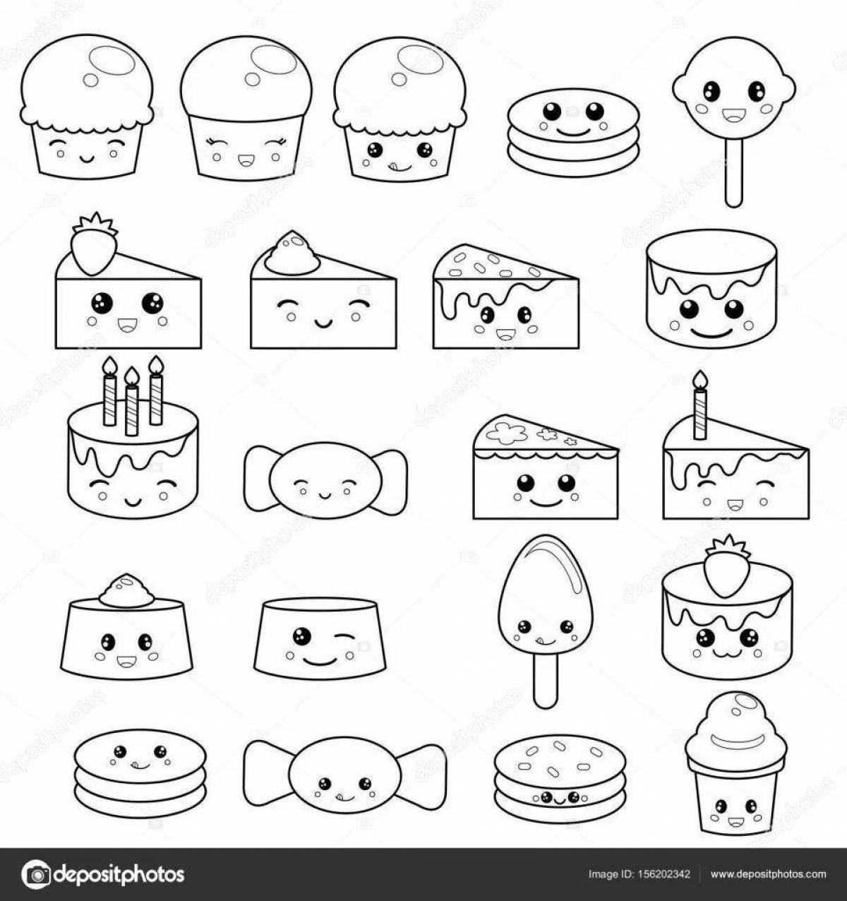 Playful kawaii food coloring page