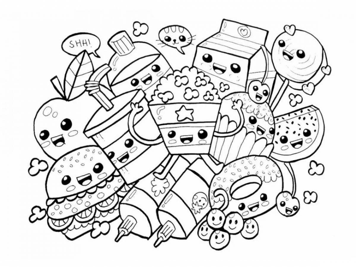 Colorful kawaii food coloring page