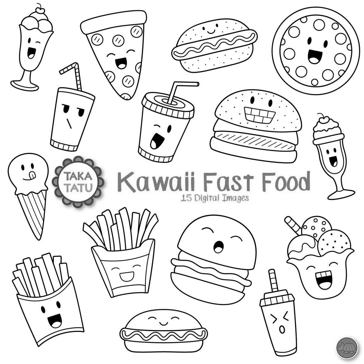 Захватывающая страница раскраски еды kawaii