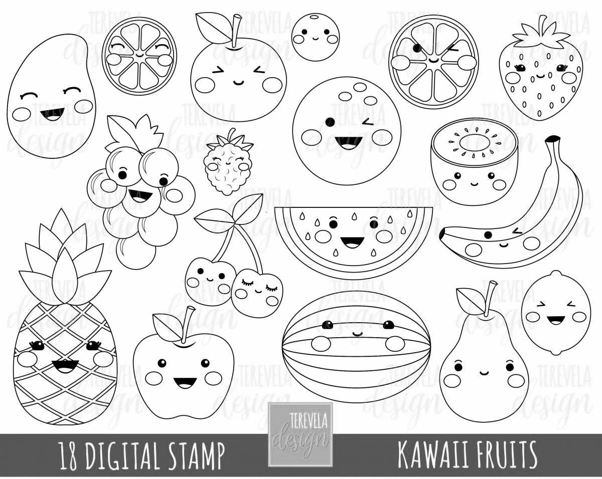 Страница раскраски happy kawaii food
