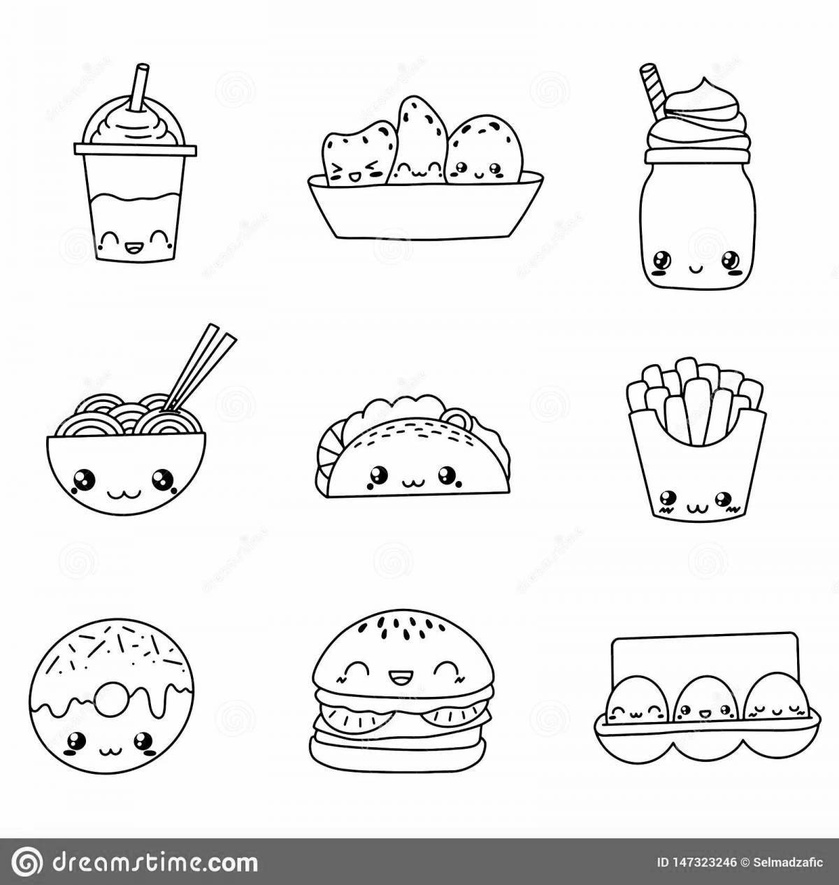 Glitter kawaii food coloring page