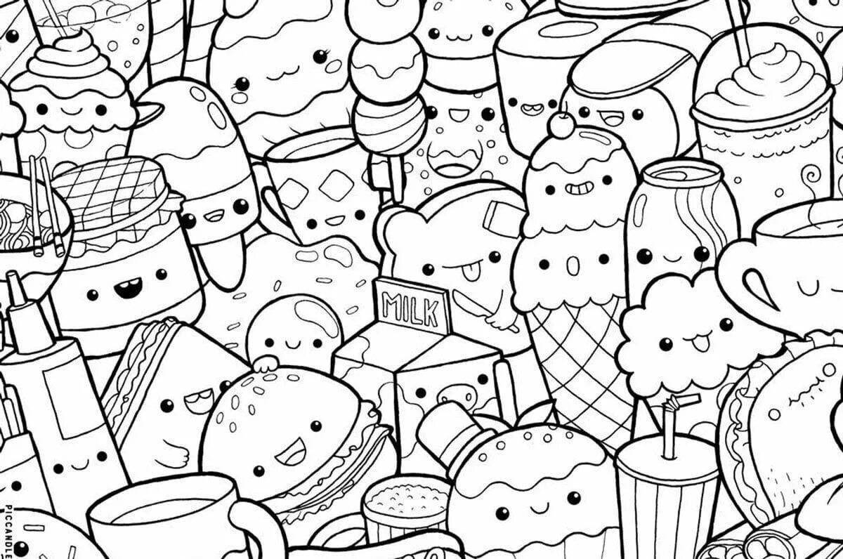 Radiant kawaii food coloring page