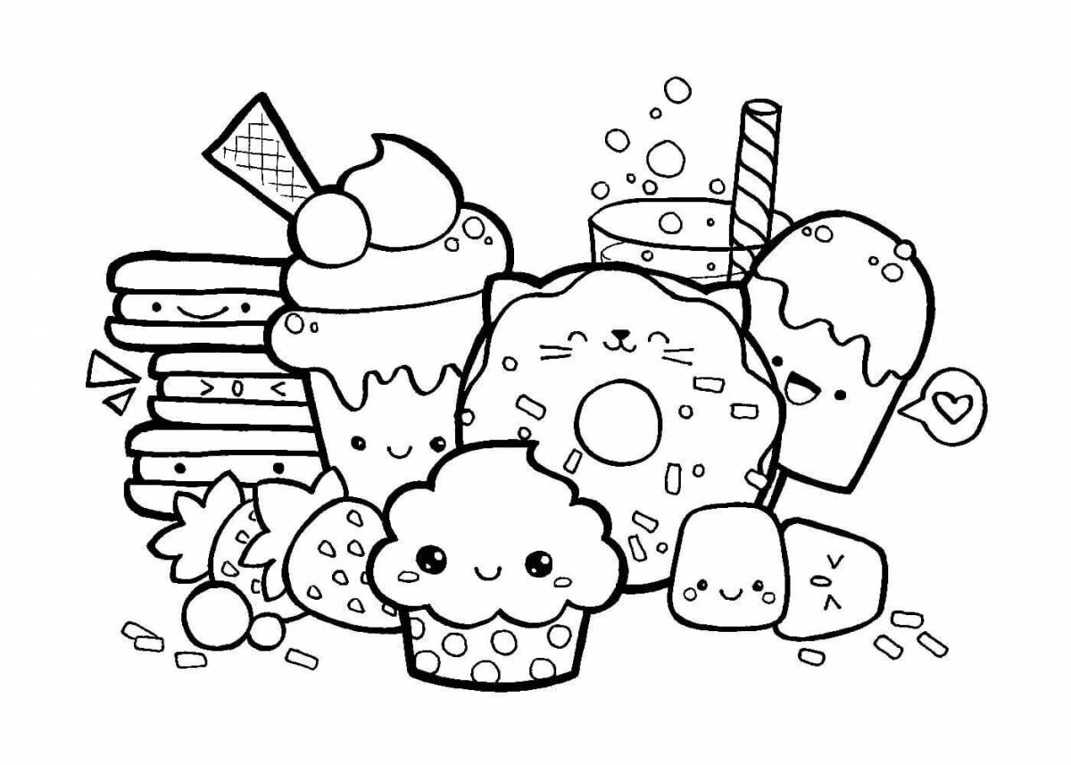 Exquisite kawaii food coloring page