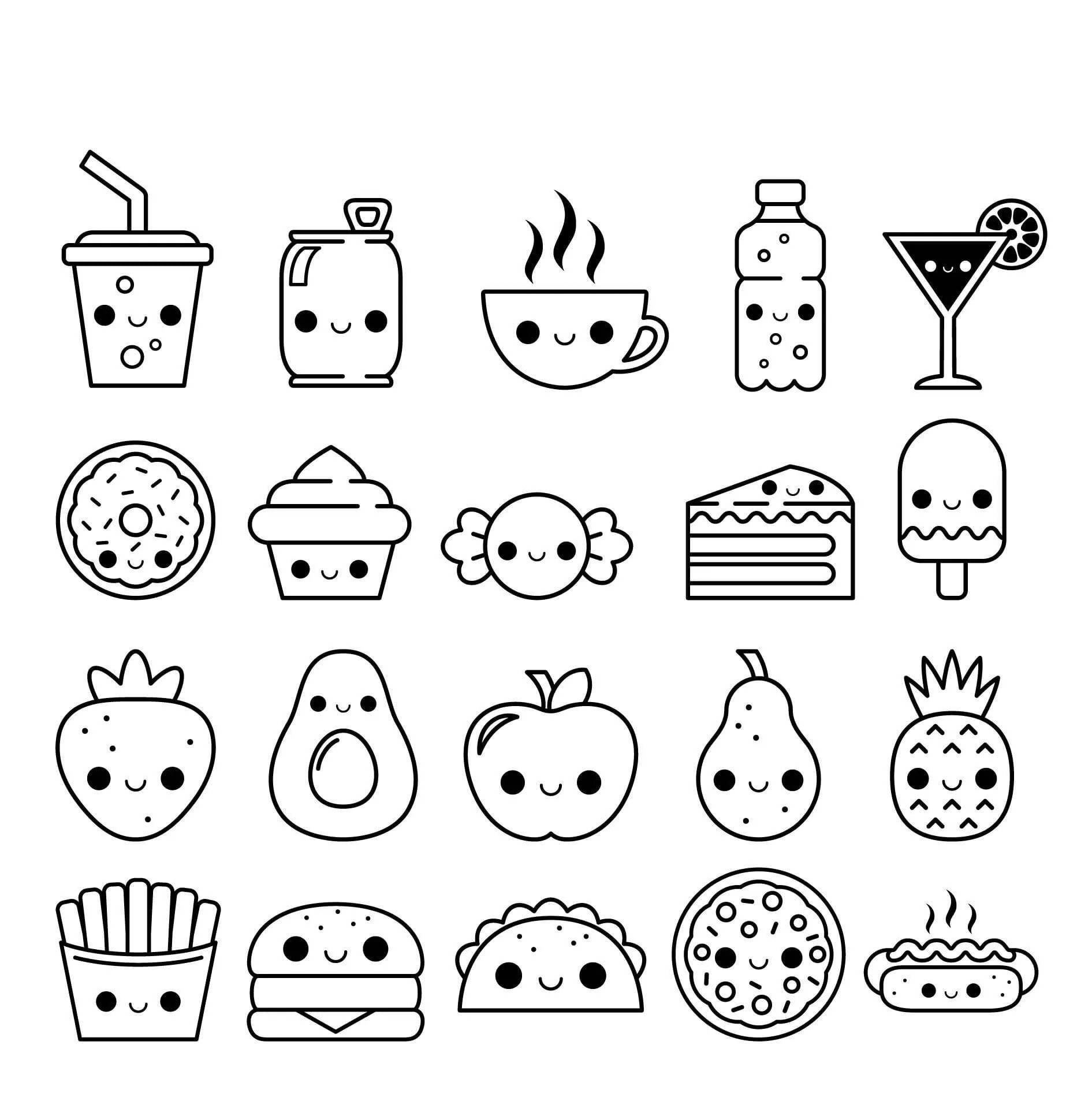 Dazzling kawaii food coloring page